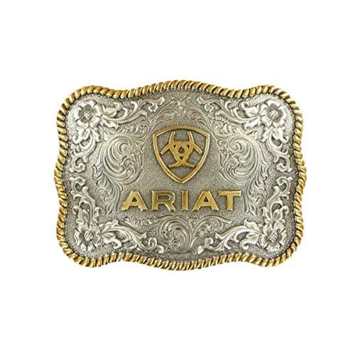 Ariat Men's Rectangle Round Edge Belt Buckle, Silver, Gold, OS