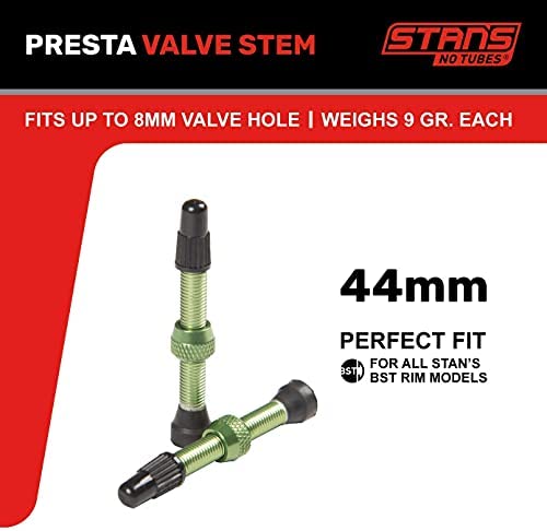 Stan's NoTubes Universal Tubeless Presta Valve Stem Pair, Aluminum Stems, 44mm, Green