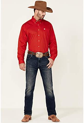Cinch Men's Solid Button-Down Long Sleeve Western Shirt Red XX-Large
