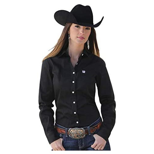 Cinch Women's Solid Long Sleeve Shirt, Black, M