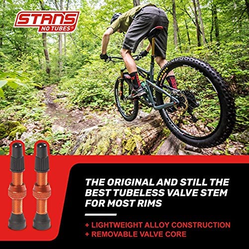 Stan's NoTubes Universal Tubeless Presta Valve Stem Pair, Aluminum Stems, 35 mm, Orange