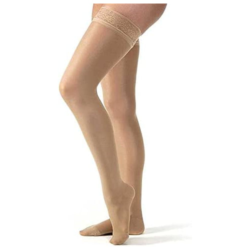 JOBST UltraSheer Thigh High with Lace Silicone Top Band, 15-20 mmHg Compression Stockings, Closed Toe, Small, Espresso