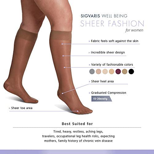SIGVARIS Women's Sheer Fashion 120 Closed Toe Calf Compression Hose 15-20mmHg
