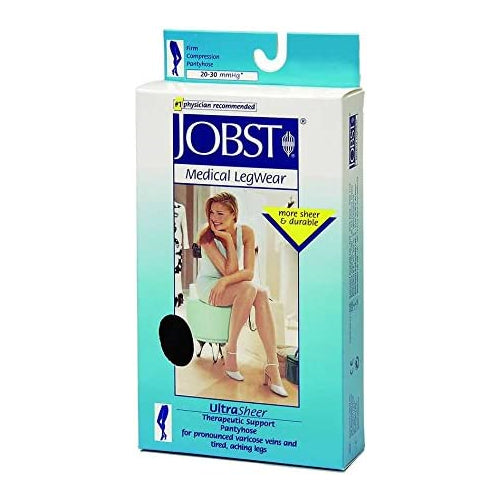 JOBST UltraSheer Thigh High with Lace Silicone Top Band, 15-20 mmHg Compression Stockings, Closed Toe, Small, Espresso