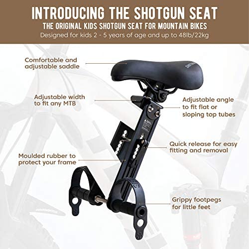 SHOTGUN Kids Bike Seat for Mountain Bikes | Front Mounted Bicycle Seats for Children 2-5 Years (up to 48 Pound) | Compatible with All Adult MTB | Easy to Install
