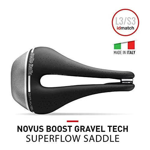 Selle Italia Novus Boost Gravel Tech Superflow L Road Bike Saddle - for Men and Women 256 x 146mm, 260g, Black