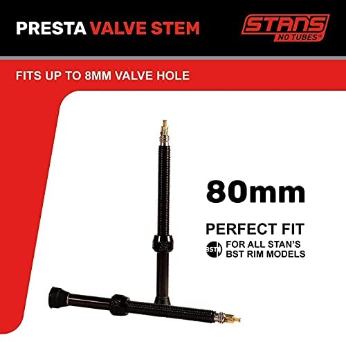 Stan's NoTubes Universal Tubeless Presta Valve Stem Pair, Aluminum Stems, 80 mm, Black